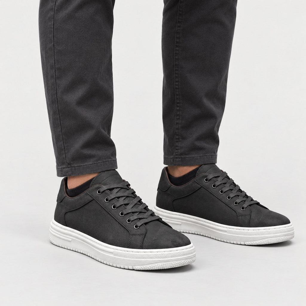 Men's Leather Trainers in Black | Upwey – front view