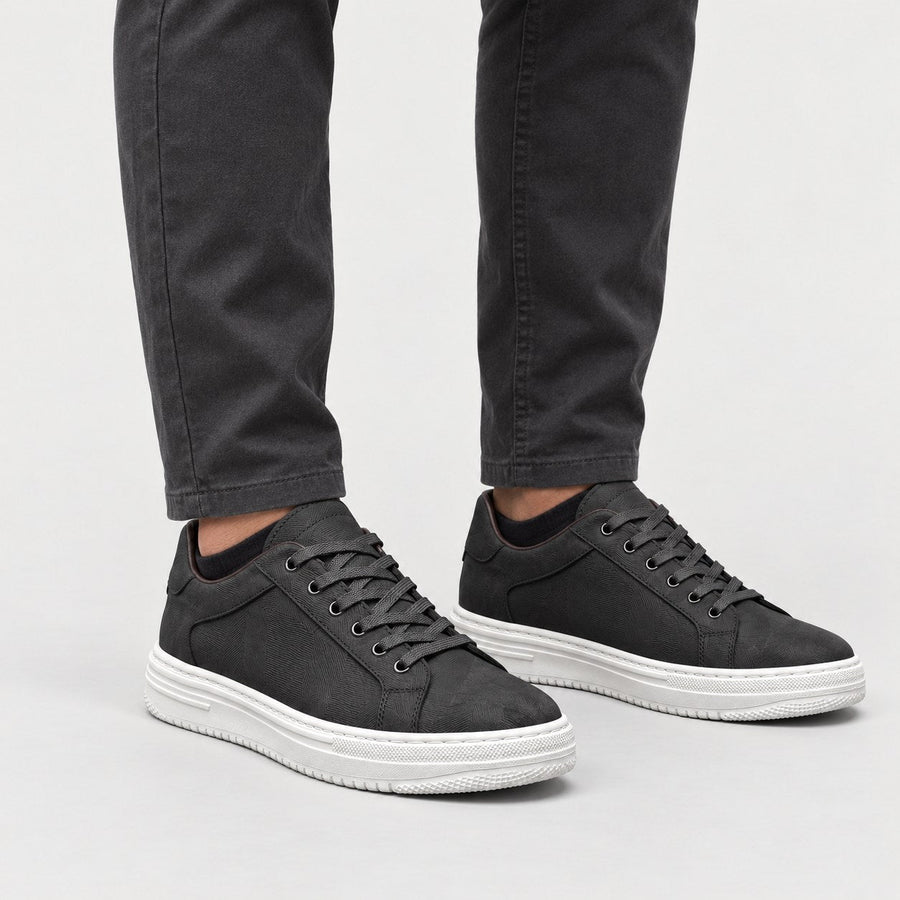 Men's Leather Trainers in Black | Upwey – front view