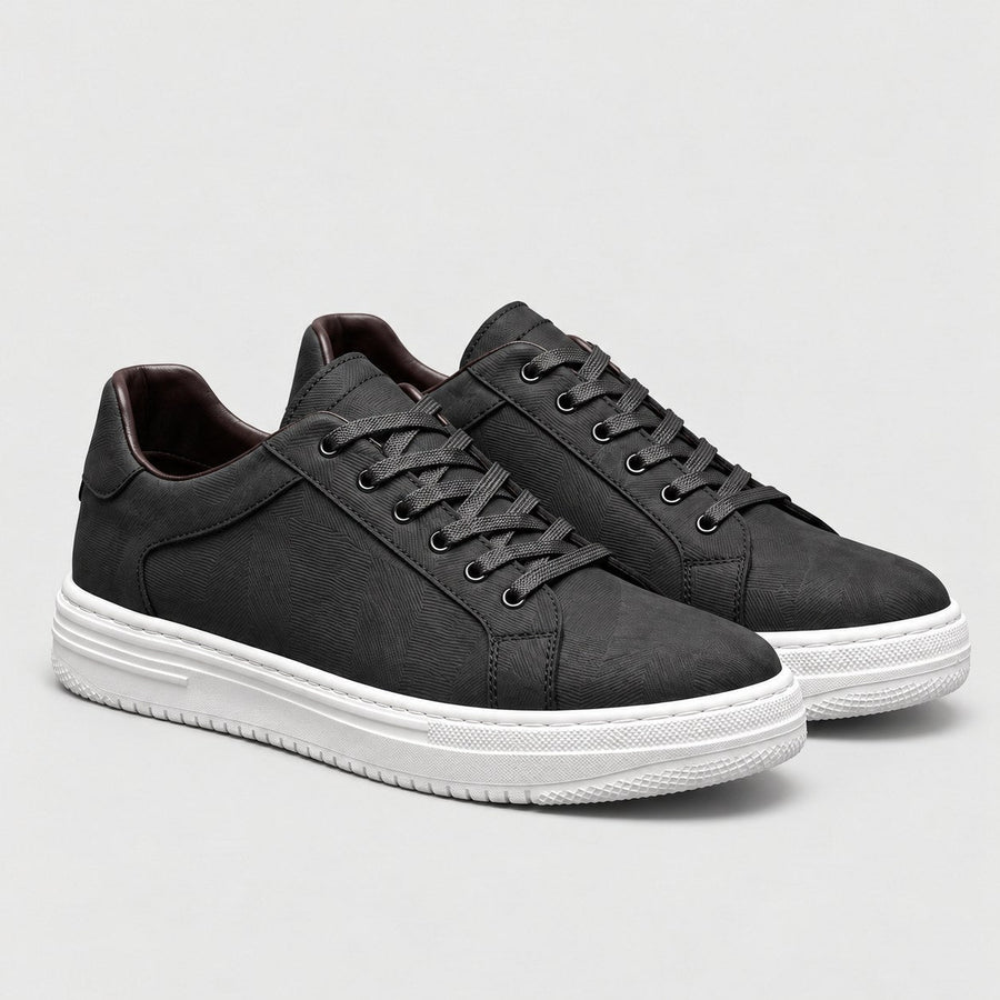 Men's Leather Trainers in Black | Upwey – side view