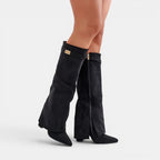 Women's Cuffed Knee-High Suede Boots with Block Heel — view 5