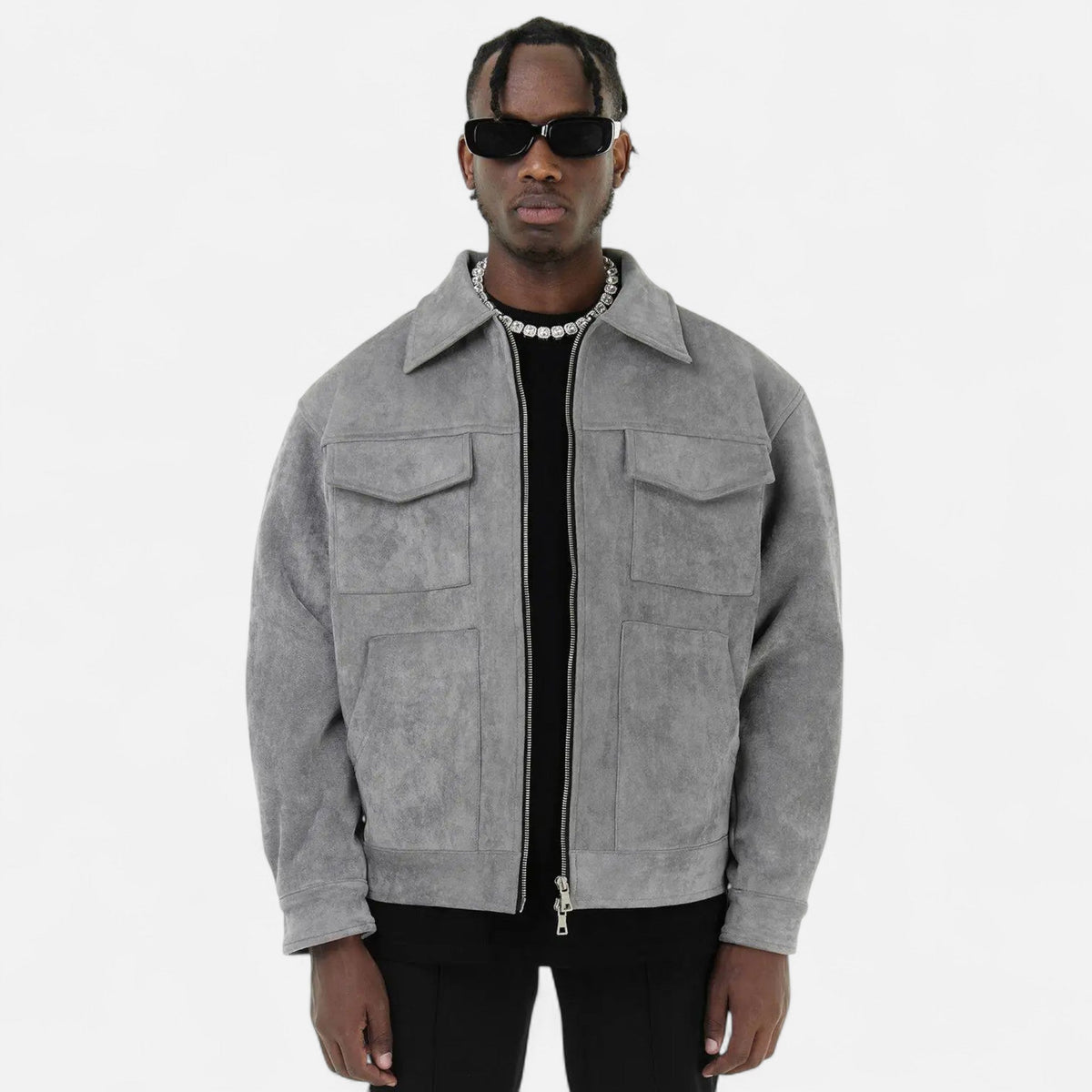 Men's relaxed fit suede-look jacket