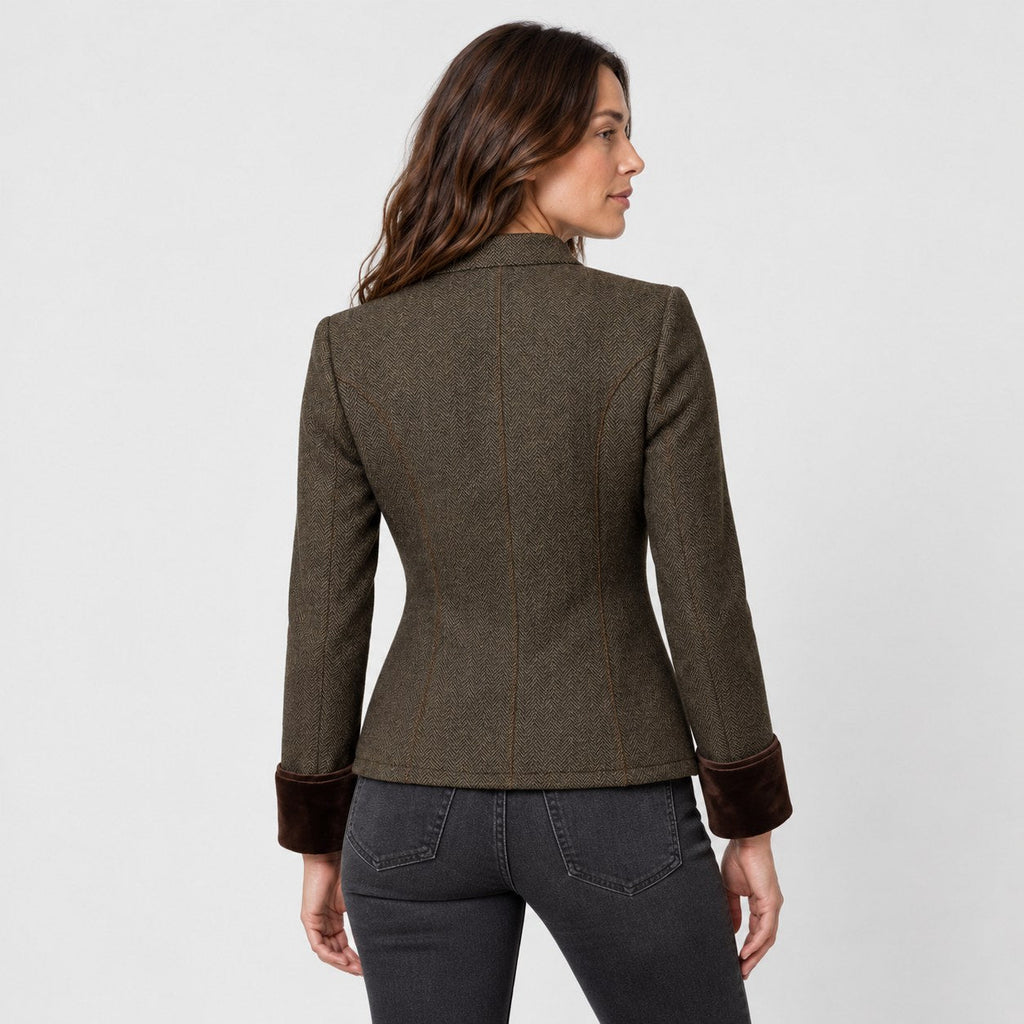 Women's herringbone blazer in Olive | Hellidon – back view