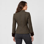 Women's herringbone blazer in Olive | Hellidon – back view
