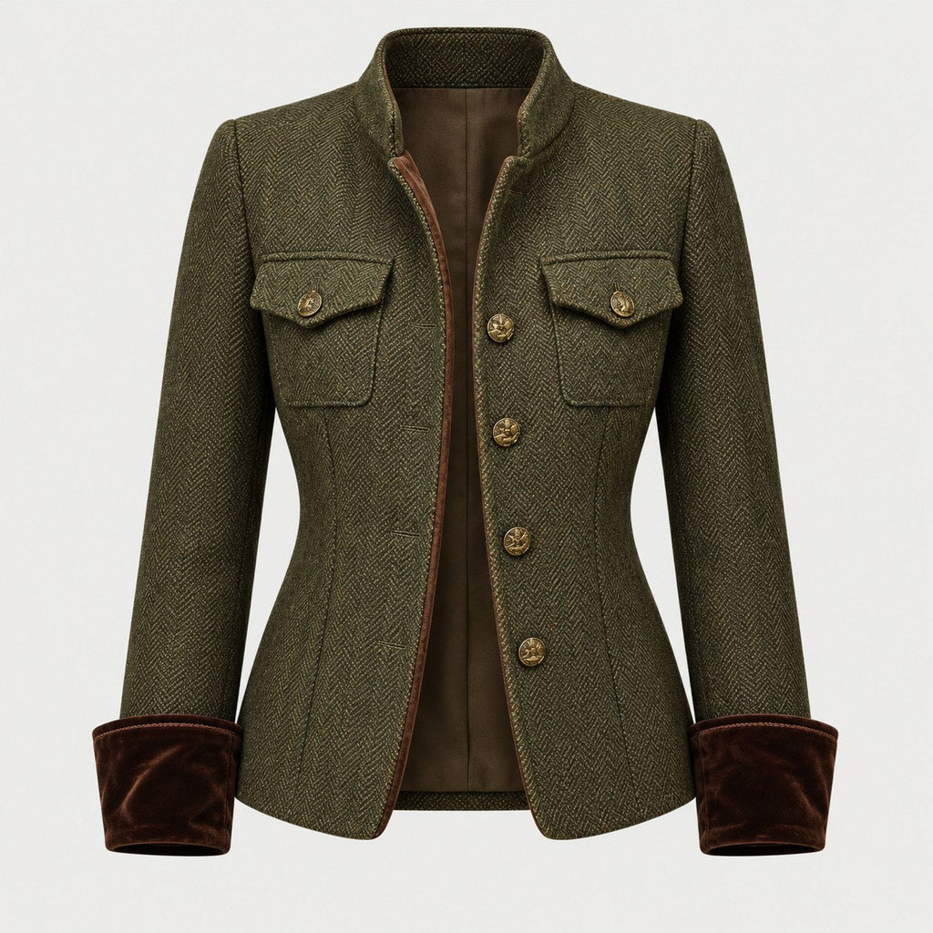 Women's herringbone blazer in Olive | Hellidon – front view