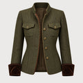 Women's herringbone blazer in Olive | Hellidon – front view