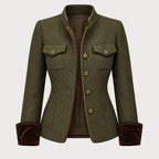 Women's herringbone blazer in Olive | Hellidon – front view