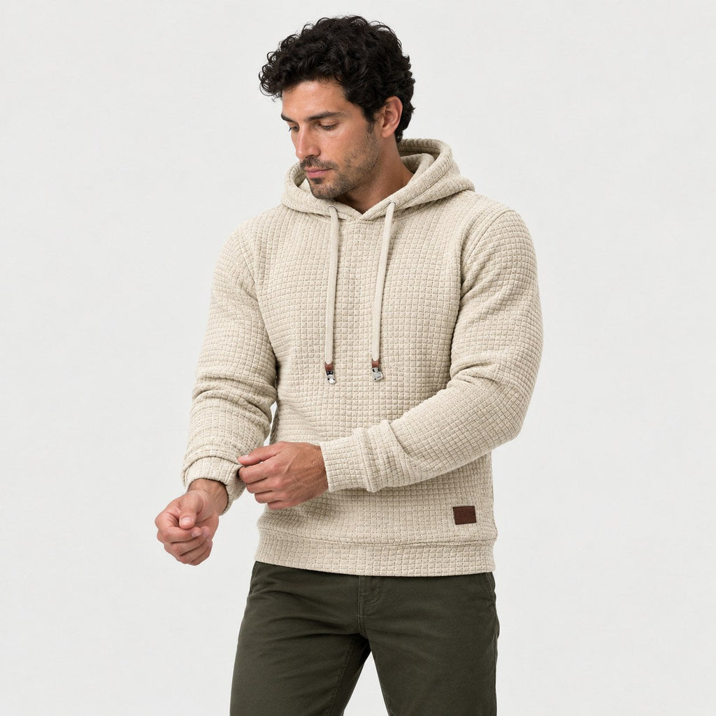 Men's waffle hoodie in Cream | Vowchurch – side view