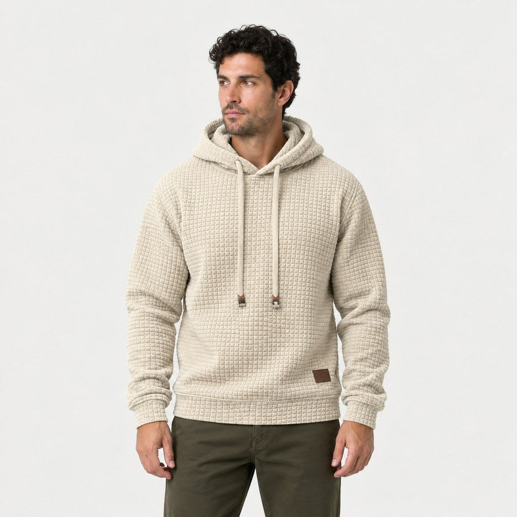 Men's waffle hoodie in Cream | Vowchurch – front view