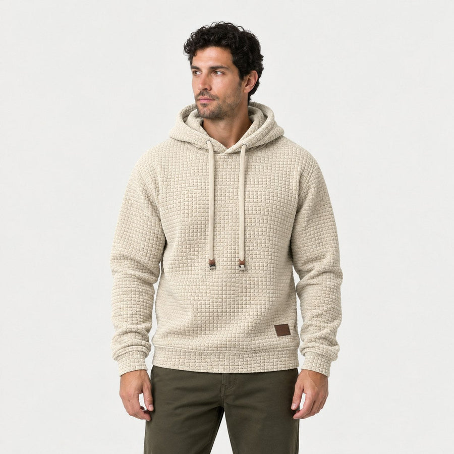 Men's waffle hoodie in Cream | Vowchurch – front view