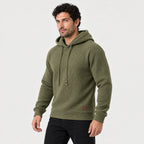 Men's waffle hoodie in Olive | Vowchurch – side view