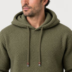 Men's waffle hoodie in Olive | Vowchurch – detail view