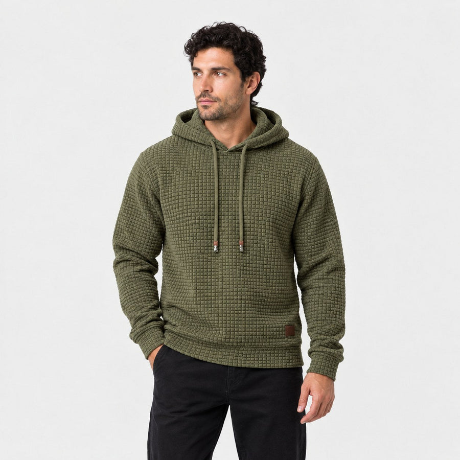 Men's waffle hoodie in Olive | Vowchurch – front view