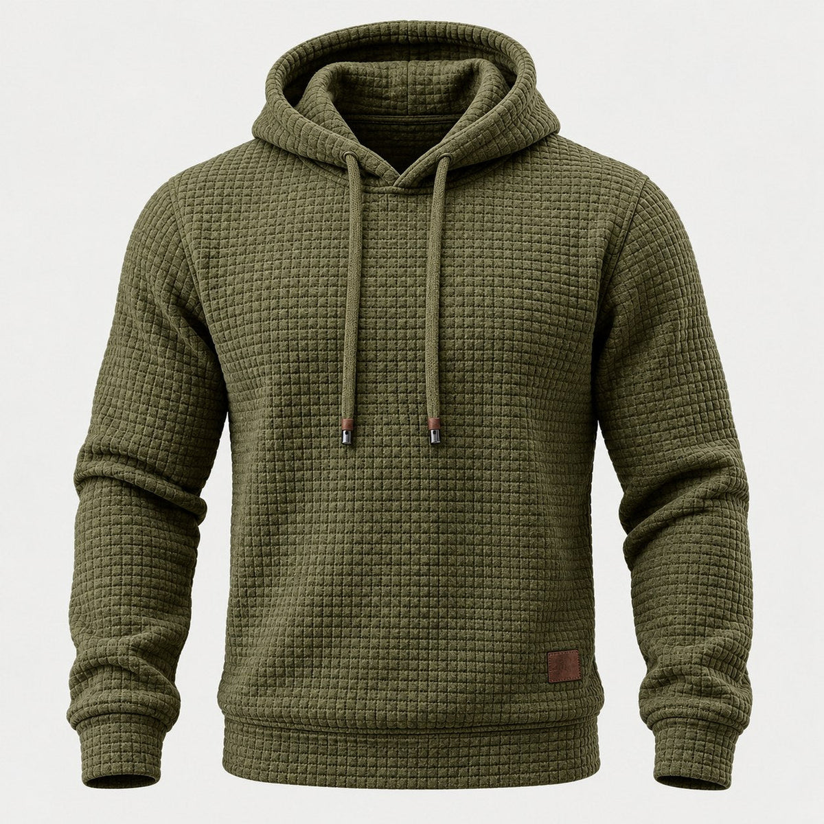 Men's waffle hoodie in Olive | Vowchurch – front view
