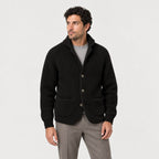 Men's rib knit cardigan in Black | Grassmere – side view