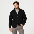 Men's rib knit cardigan in Black | Grassmere – front view