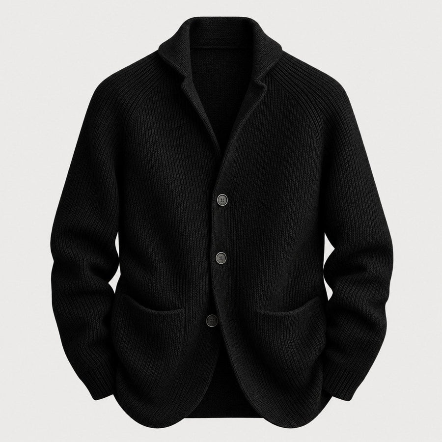 Men's rib knit cardigan in Black | Grassmere – front view