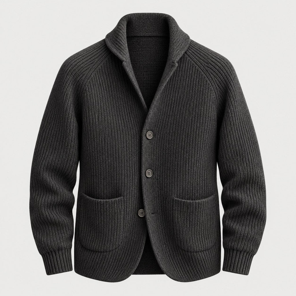 Men's rib knit cardigan in Charcoal | Grassmere – front view
