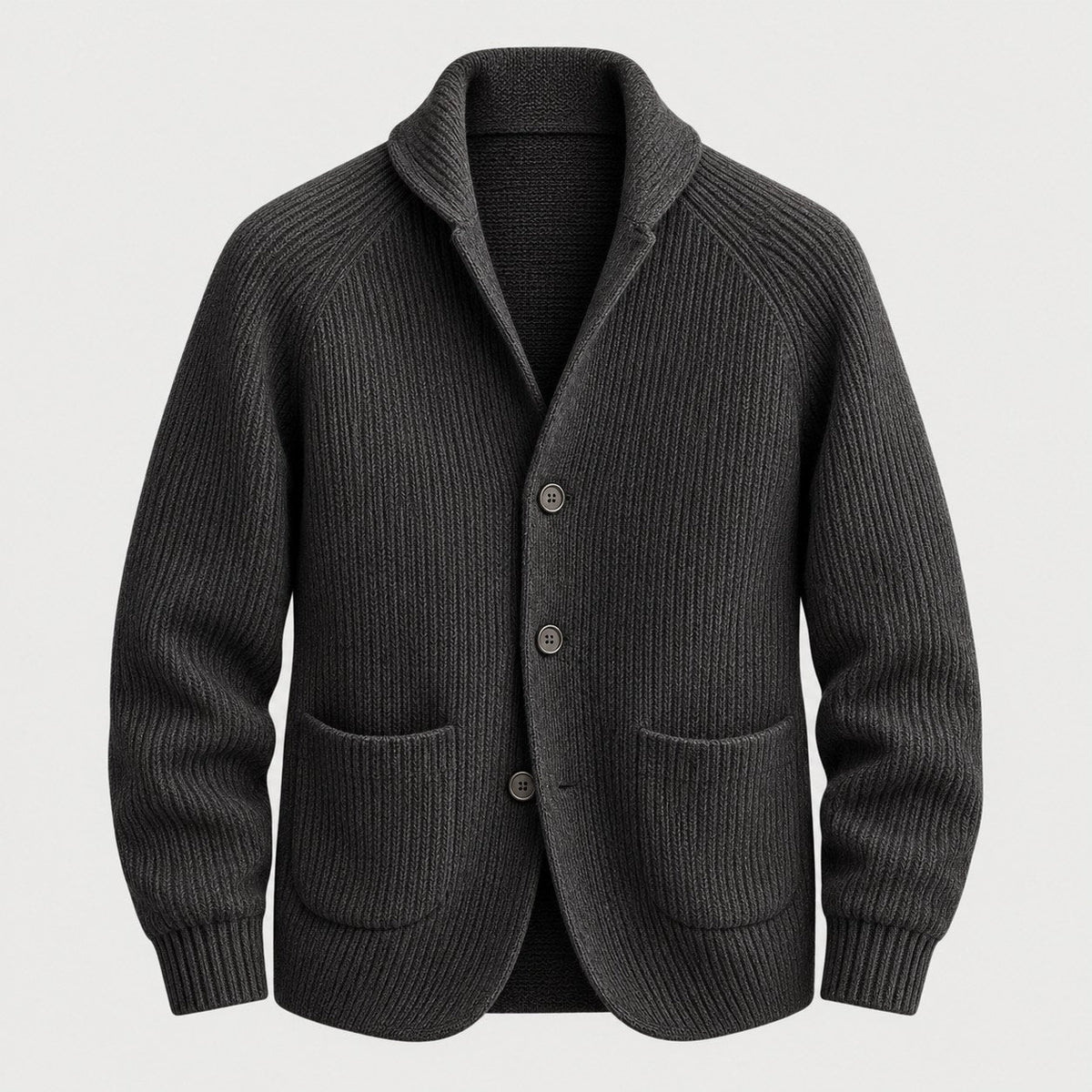Men's rib knit cardigan in Charcoal | Grassmere – front view