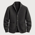 Men's rib knit cardigan in Charcoal | Grassmere – front view