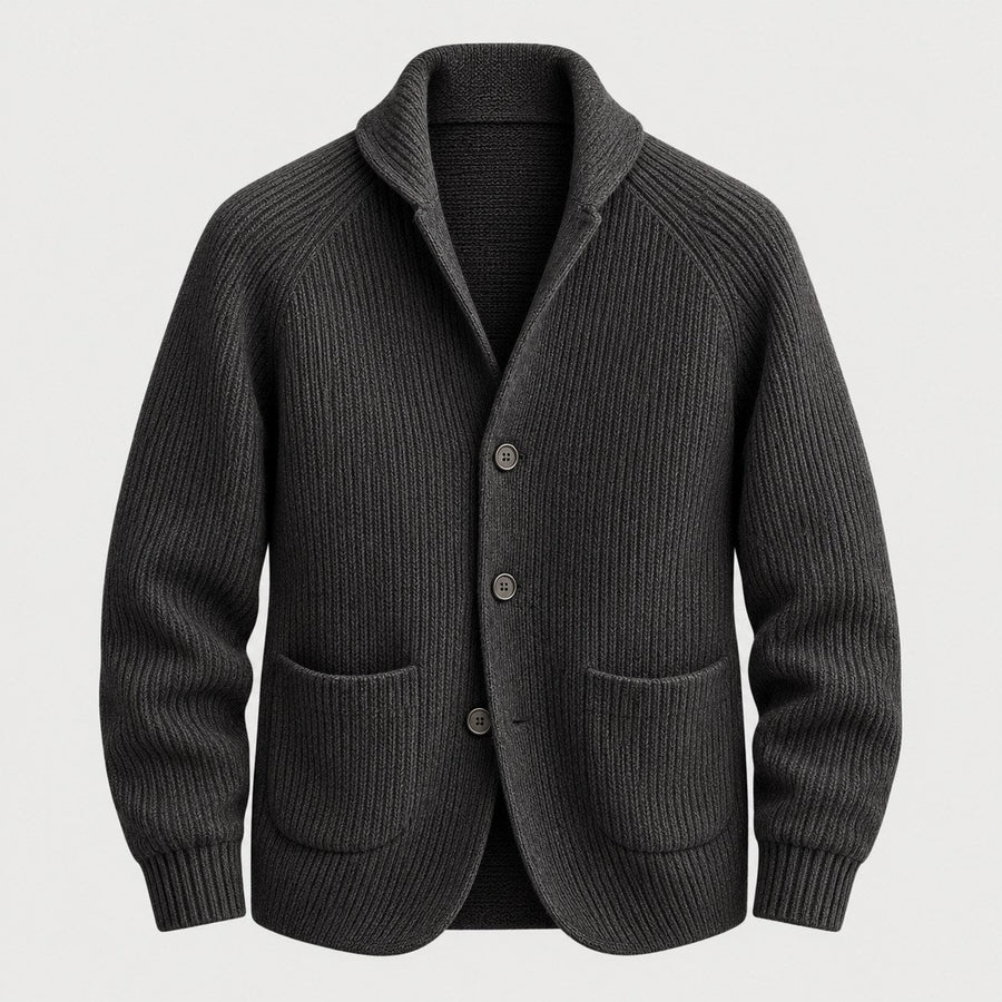 Men's rib knit cardigan in Charcoal | Grassmere – front view