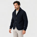 Men's rib knit cardigan in Navy | Grassmere – side view