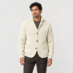 Men's rib knit cardigan in Cream | Grassmere – front view