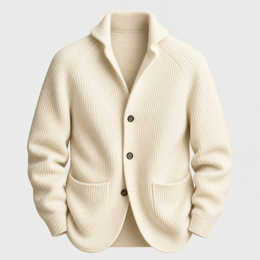 Men's rib knit cardigan in Cream | Grassmere – front view
