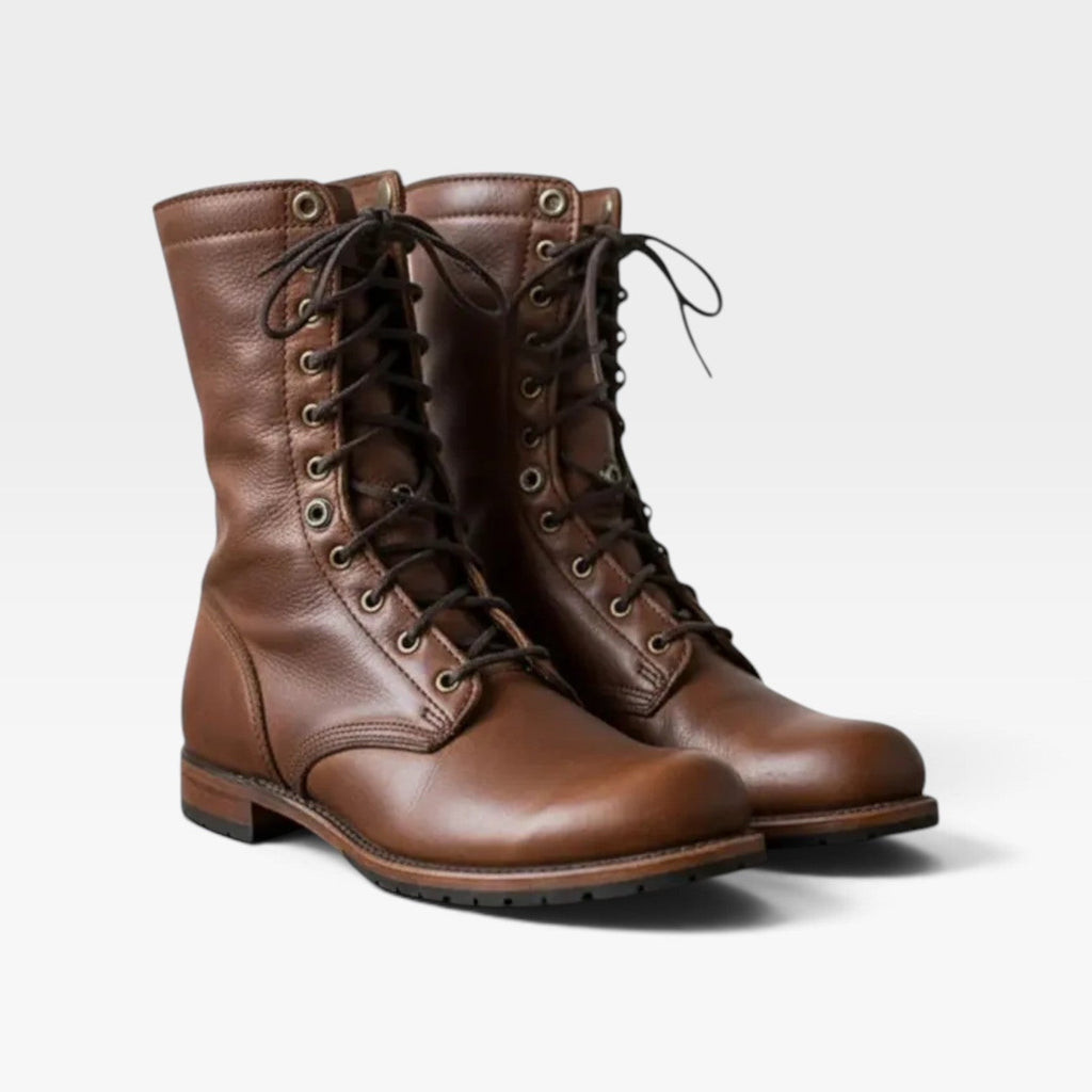 Women's Lace-Up Leather Combat Boots with Block Heel — view 2
