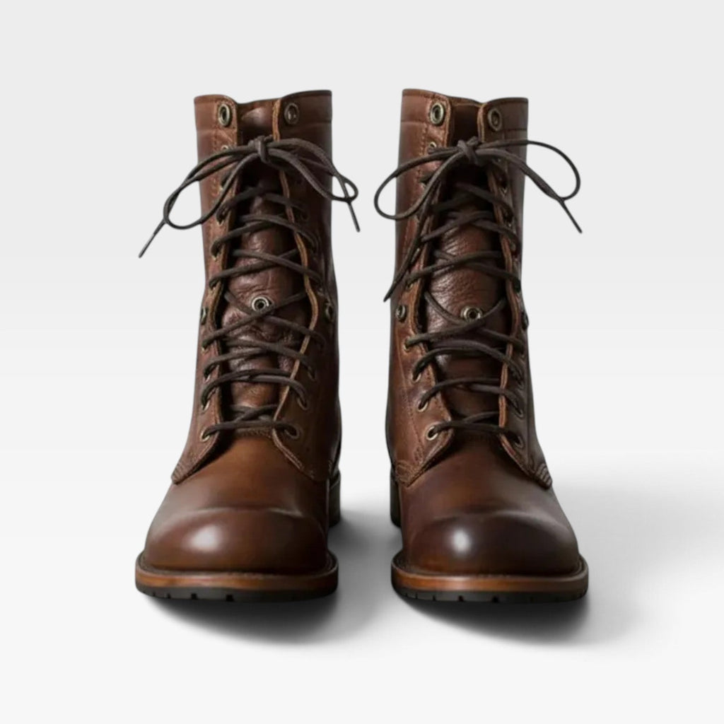 Women's Lace-Up Leather Combat Boots with Block Heel — view 5