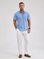 Men's linen-look short-sleeve polo shirt