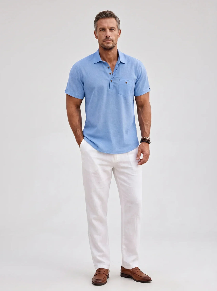 Men's linen-look short-sleeve polo shirt