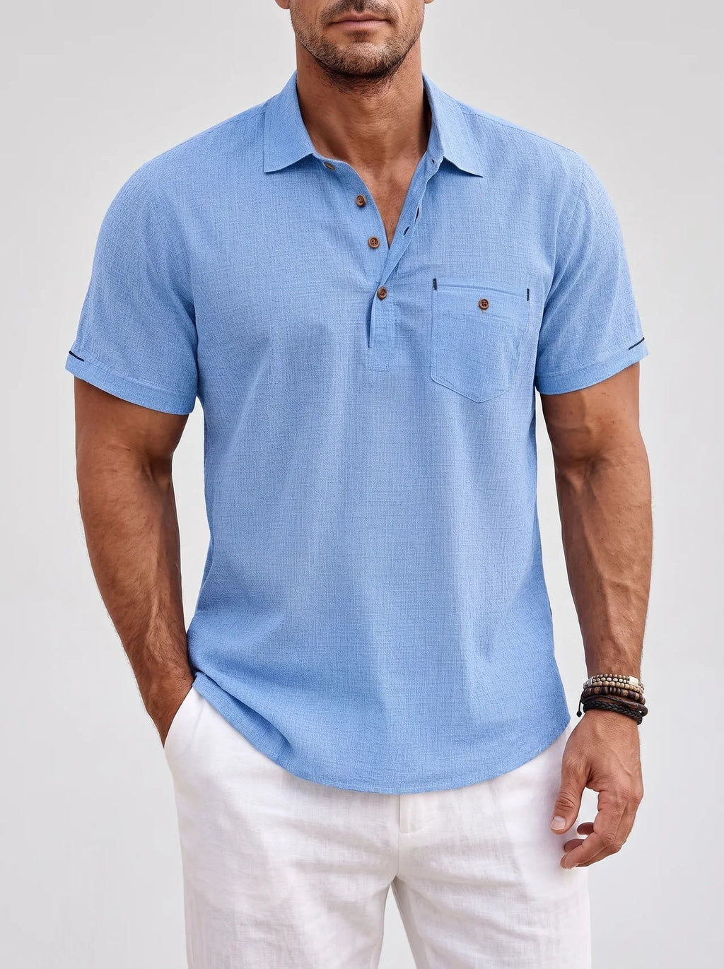 Men's linen-look short-sleeve polo shirt