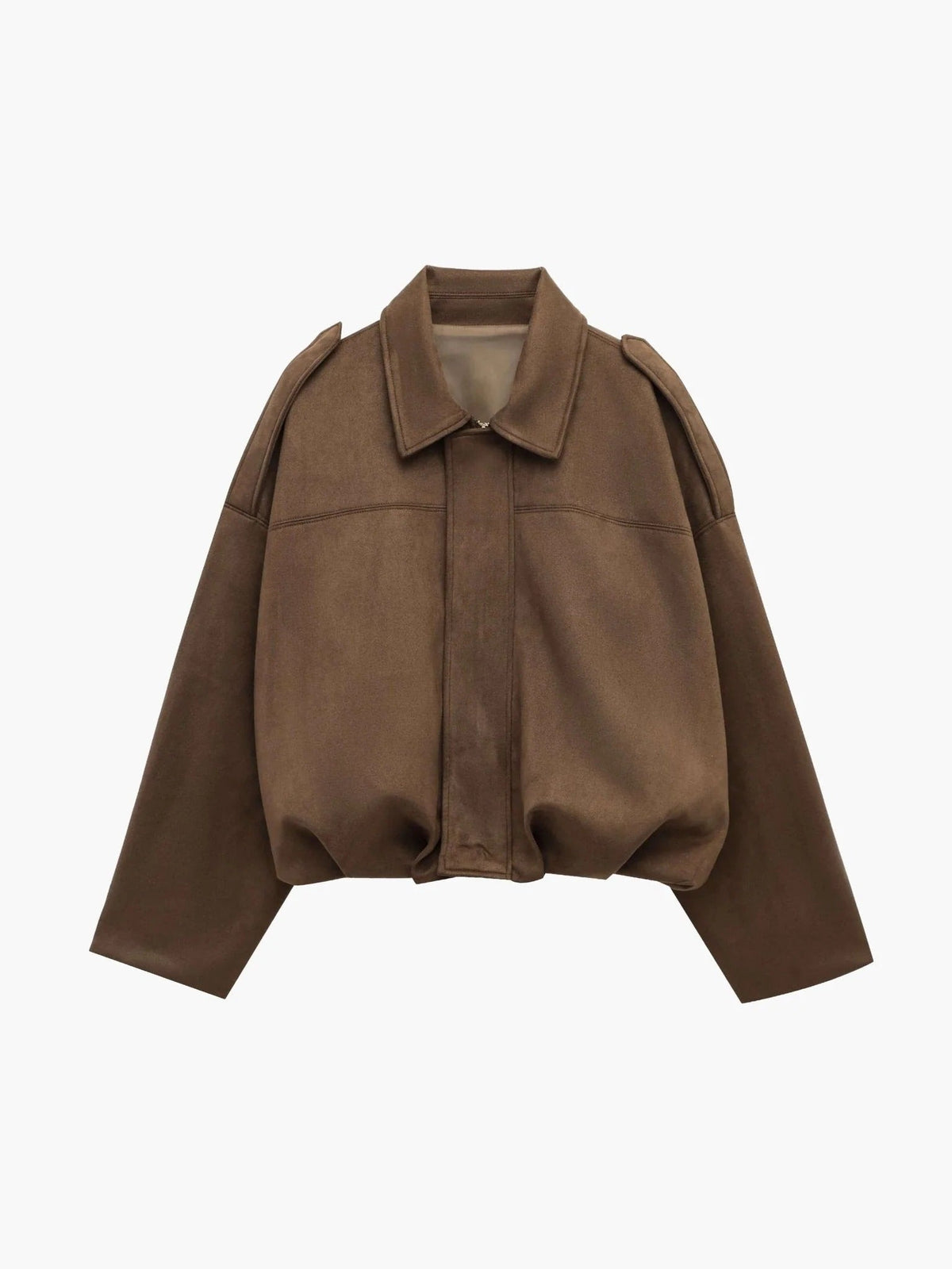 Women's faux suede collared bomber jacket