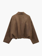 Women's faux suede collared bomber jacket