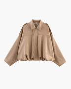 Women's faux suede collared bomber jacket