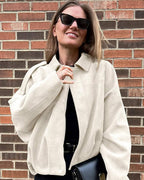 Women's faux suede collared bomber jacket