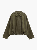 Women's faux suede collared bomber jacket