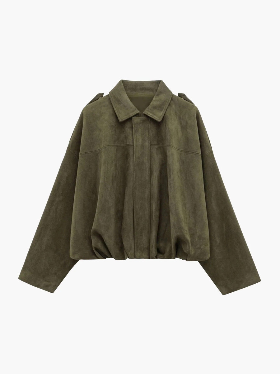 Women's faux suede collared bomber jacket