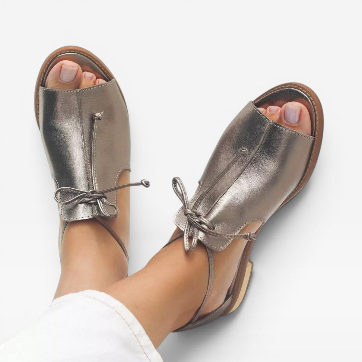 Women's Leather Open-Toe Sandals with Ankle Strap — view 4