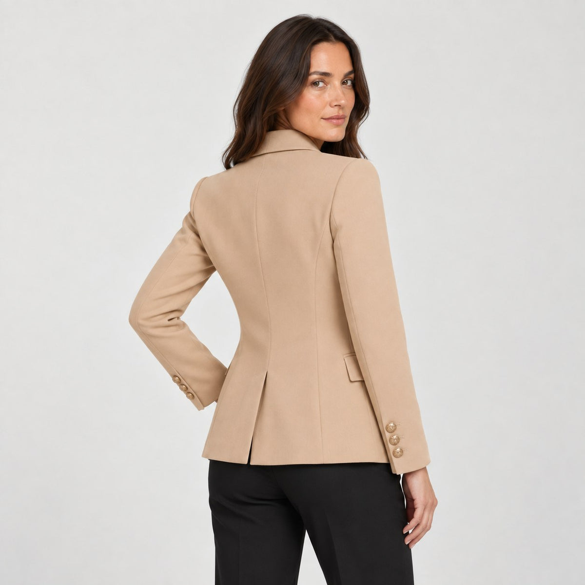 Women's double-breasted blazer in Beige | Blewbury – back view