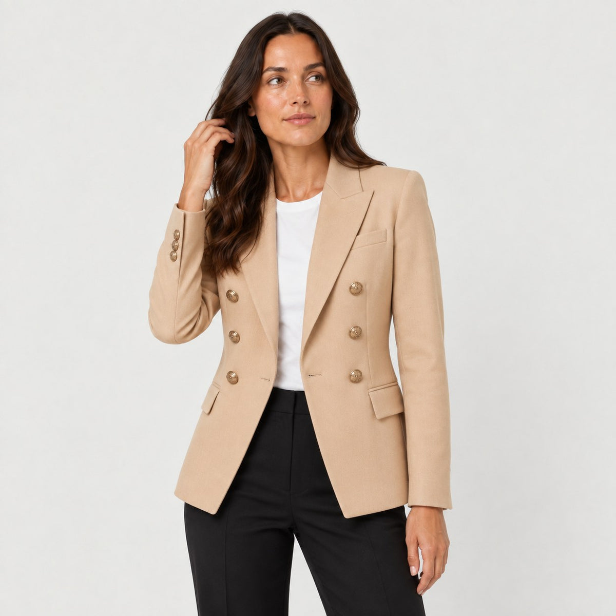 Women's double-breasted blazer in Beige | Blewbury – front view