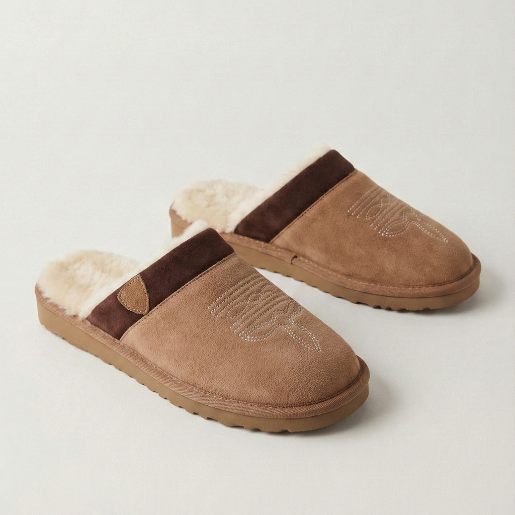 Women's Suede Western Mule Slippers with Faux Fur Lining — view 4