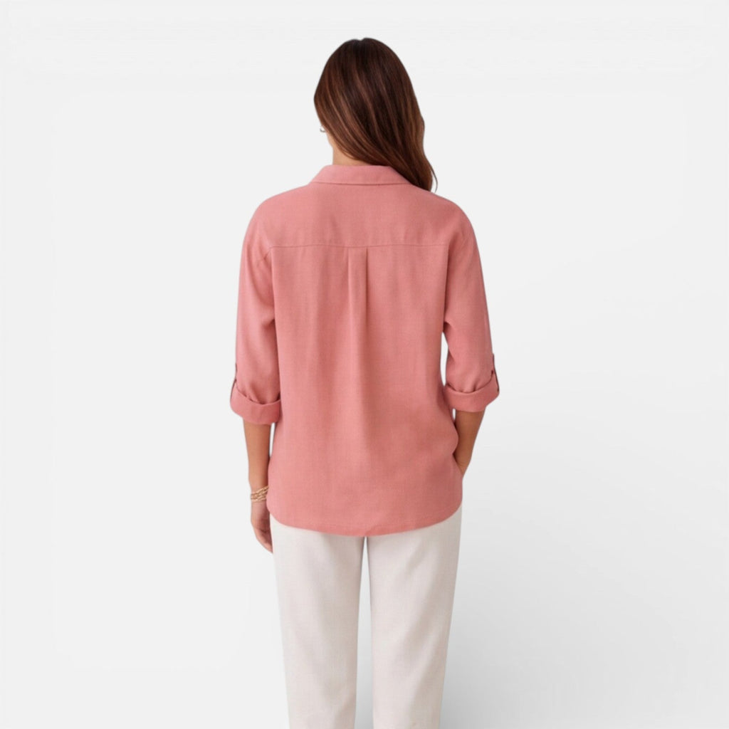 Women's relaxed-fit linen-look button-up shirt
