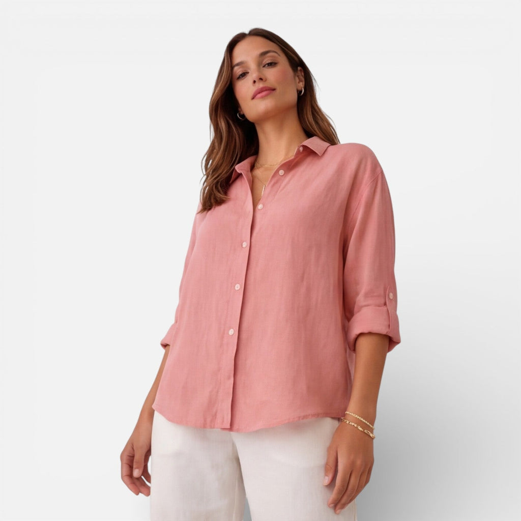 Women's relaxed-fit linen-look button-up shirt