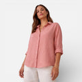 Women's relaxed-fit linen-look button-up shirt