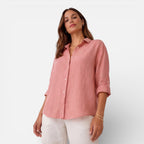 Women's relaxed-fit linen-look button-up shirt