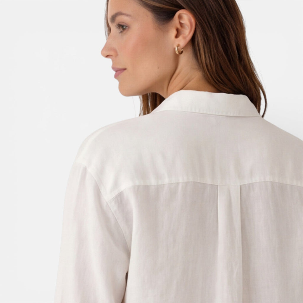 Women's relaxed-fit linen-look button-up shirt