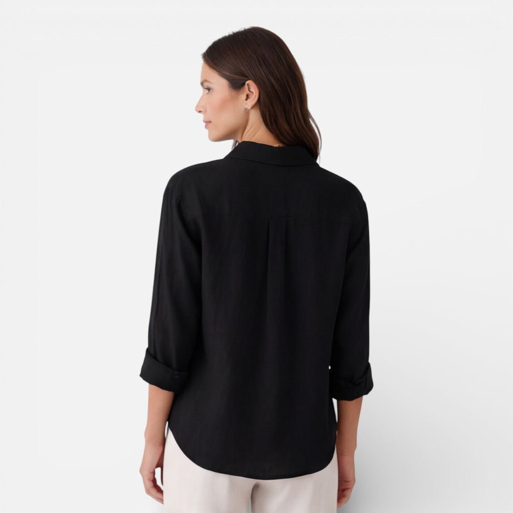 Women's relaxed-fit linen-look button-up shirt