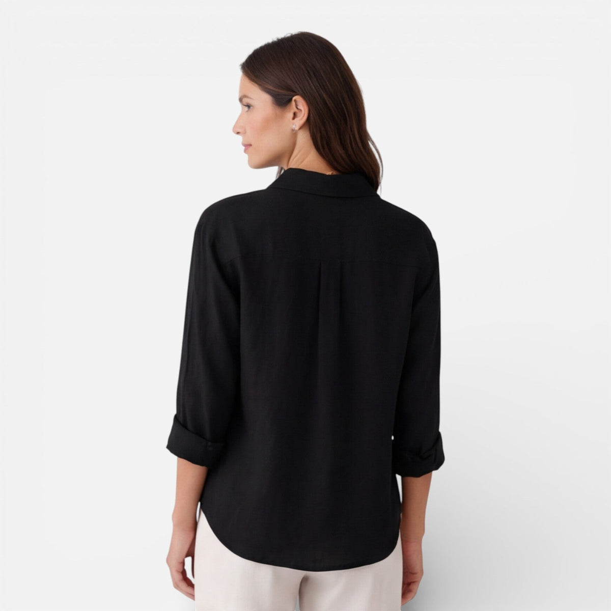 Women's relaxed-fit linen-look button-up shirt