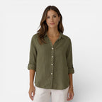 Women's relaxed-fit linen-look button-up shirt